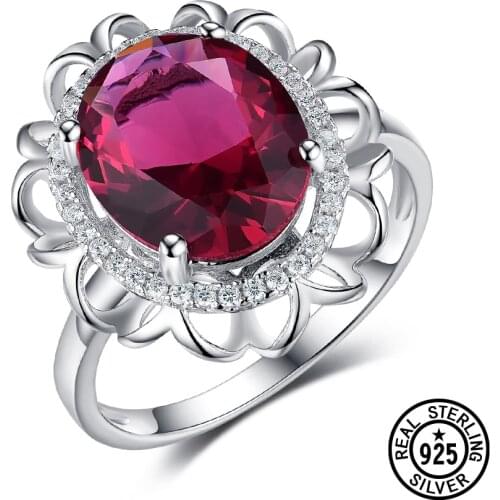 Dyson 925 Sterling Silver Rings For Women Romantic Flower Shape Created Ruby Oval Ring Birthday Gifts Luxury Fine Jewelry