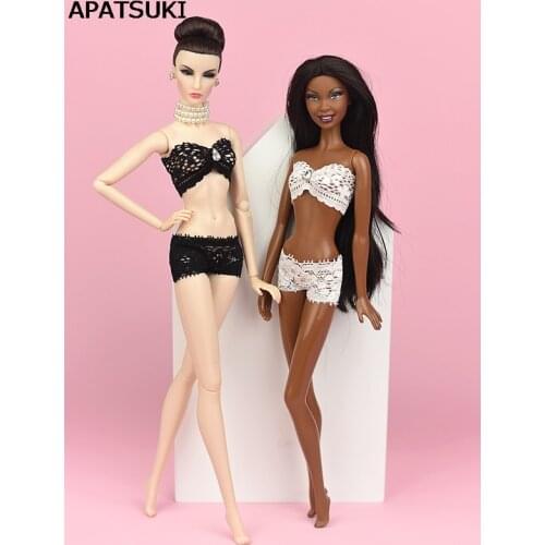 1Set Lace Underwear Crystal Bra & Brief For Barbie Doll 1/6 Knickers For Blythe 1/6 BJD Dolls Top & Underpant For Barbie Doll