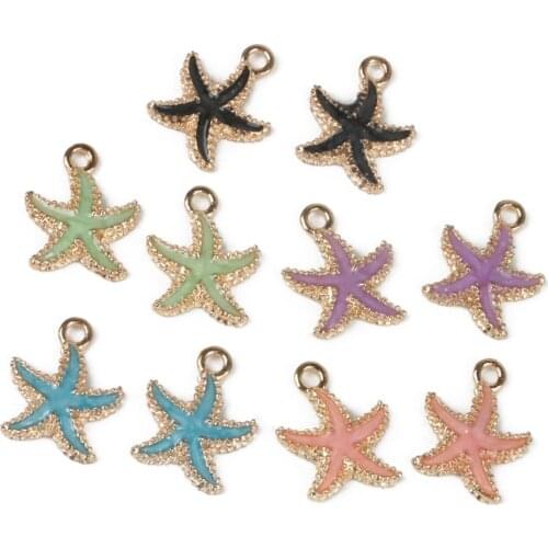10pcs/lot 19*15mm Gold Color Drop Oil Alloy Enamel Starfish Charm Pendant For Bracelet Jewelry Making DIY Earring Findings