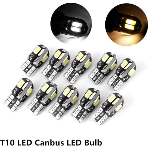 10pcs T10 W5W Warm/White LED Canbus Bulbs 5730 8SMD Car Instrument Panel Light Parking Reading Light Interior Light Bulbs 12V
