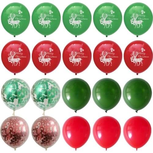 20pcs 12inch Dark Green Red Merry Christmas Confetti Balloons Globos Helium Ball Christmas Party Home Decoration New Year Decora