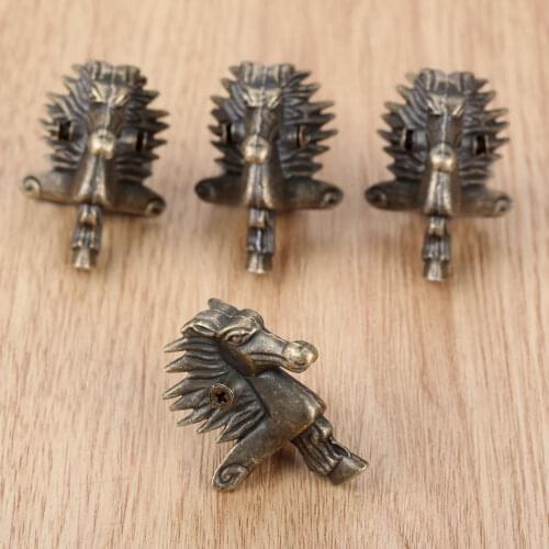4Pcs Antique Table Feet Leg Corner Protector Guard Metal Crafts Jewelry Gift Box Wood Case Corner Decorative Protectors w/Screws