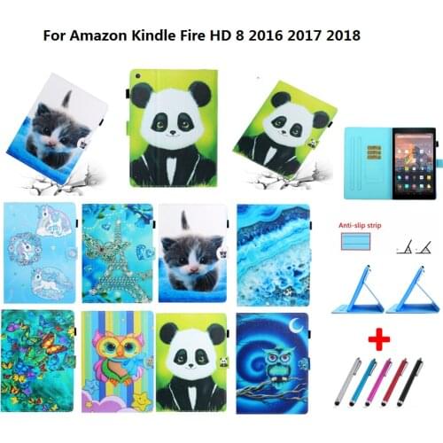 For Amazon 2018 Kindle Fire HD 8 Cute Panda Cat Funda Magnetic PU Leather Cover Case For kindle fire HD8 2017 2016 Caqa Coque