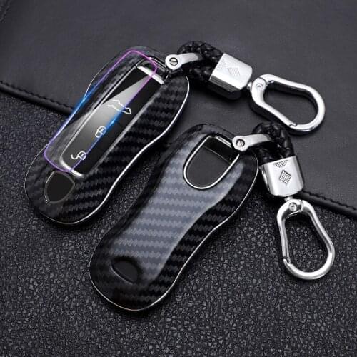 Car Key Case Cover Shell Carbon Fiber Chrome Color For Porsche Cayenne Macan 911 Boxster Cayman Panamera Accessories Keychain