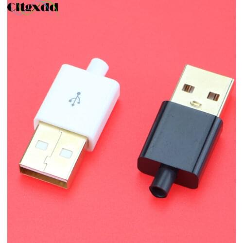 Cltgxdd 1PCS DIY Gold Plating USB Male Connector 2.0 Plug 4 Pin Type A Components White Black Plastic Cover