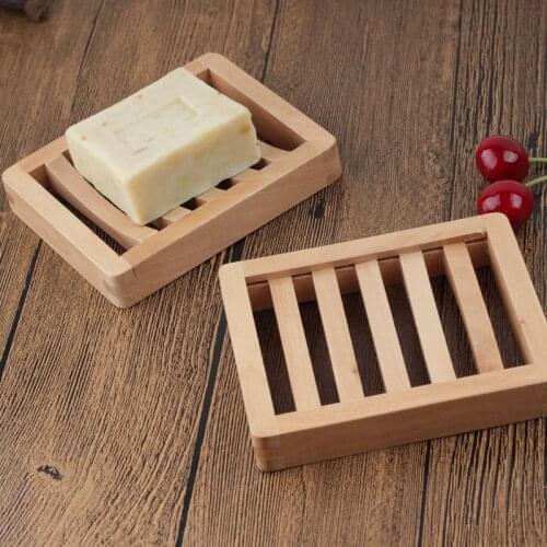 Wooden Natural Bamboo Soap Dishes Tray Holder Storage Soap Rack Plate Box Container Portable Bathroom Soap Dish Storage Box