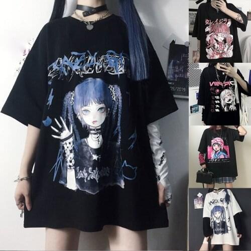 Summer Goth Female Tee Aesthetic Loose Women T-shirt Punk Dark Grunge Streetwear Ladies Top T-shirts Harajuku Clothes y2k