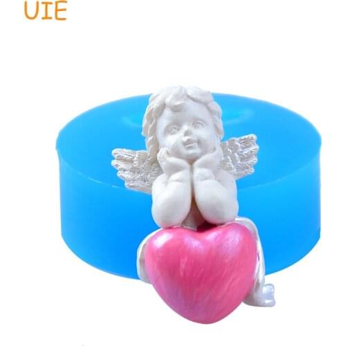 FYL483U 40.2mm 3D Kawaii Angel with Heart Silicone Mold - for Dessert, Fondant, Cake Topper, Resin Clay, Cookie Biscuit, Candy