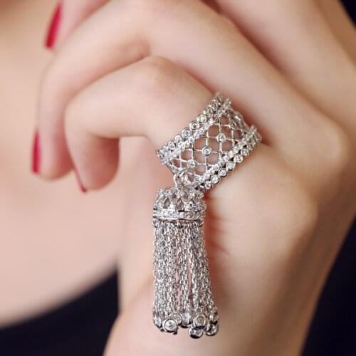 Luxury sparkling micro-inlaid zircon tassel opening ring joint body tail ring 047
