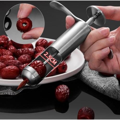 Jujube Pitter Stainless Steel Spring Push Style Cherry Olive Stoner Syringe Shape Manual Corer Seed Remover Kitchen Tools