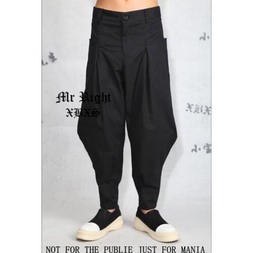 Hot ! 2020 Summer New Fashion Casual Tide Line Pants Mens Clothing Elastic Linen Harem Pants Wide Leg Pants Singer Costumes