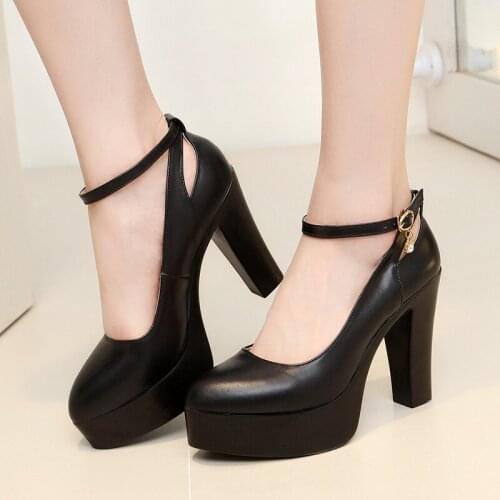 Super high-heeled model shoes shallow mouth pointed thick with waterproof platform shoes a word buckle