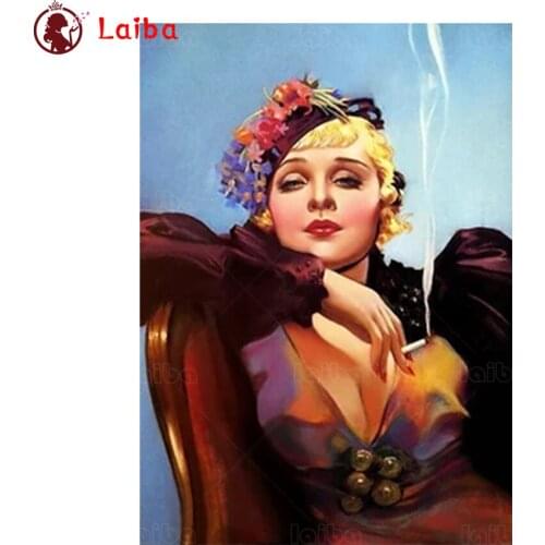 Round Diamond Painting Hot home art, elegant smoking woman Full square Rhinestone of Picture Diamond mosaic Valentines Day gift