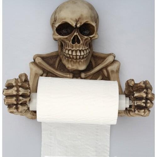 Retro wall-mounted skull tissue holder, horror face resin roll holder, living room bedroom paper roll