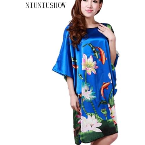 Novelty Blue Ladies Robe Spring Chinese Women Rayon Sleepwear Kimono Bath Gown Nightgown Flower One Size Mujer Pijama W4S0077