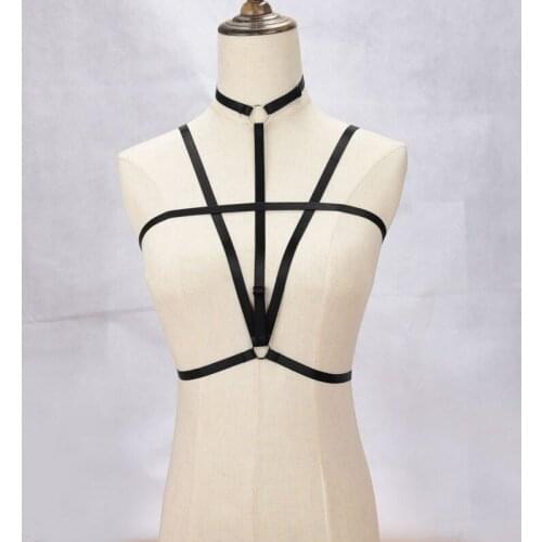 New Arrival Polyester Body Harness Fetish Wear Crop Top Underwear Body Bondage Lingerie Criss Cross Bodysuit Cupless O0451
