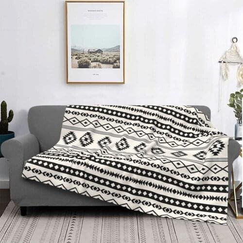 Aztec Black On Cream Mixed Motifs Pattern Throw Blanket Bluey Feather Blanket Boho Decor Sofa Cover Blanket Sofa