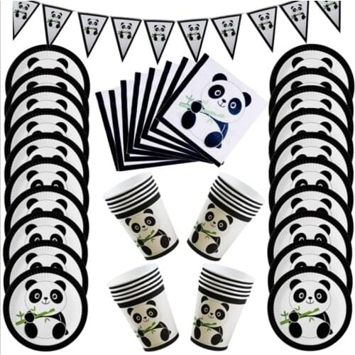 Panda Theme Disposable Tableware Childrens Birthday Party Decoration Supplies Paper Plate Tablecloth Banquet Table Dress Up