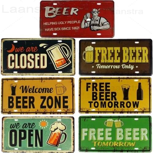 Beer Text Retro Iron Plate Bar Wall Art Decoration Metal Sign Open Store Metal Plaque Room Decor Tin Sign Metal Poster Vintage