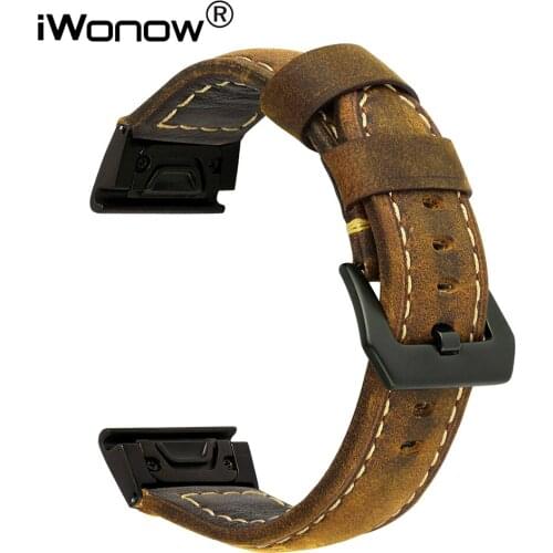 Quick Easy Fit Genuine Leather Watchband for Garmin Fenix 5X/5X Plus/3/3 HR/Descent MK1/Quatix 3/Tactix Watch Band Wrist Strap