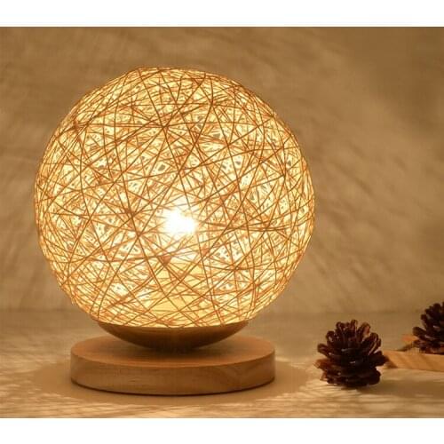 Nordic table lamp bedroom bedside lamp home creative gift warm romantic Nightlight hemp rattan weaving table lamp cross border