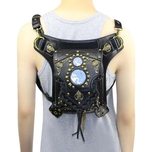 Punk Gothic Black PU Leather Rivet Unisex Steampunk Shoulder Bag Vintage Thigh Holster Waist Bags Corsets Outfits Accessories