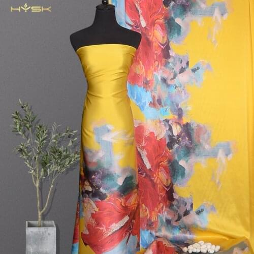 HYSK 100%pure silk satin fabric big image paint custom digital printed mulbery charmeuse crepe silk fabric for dress E2325