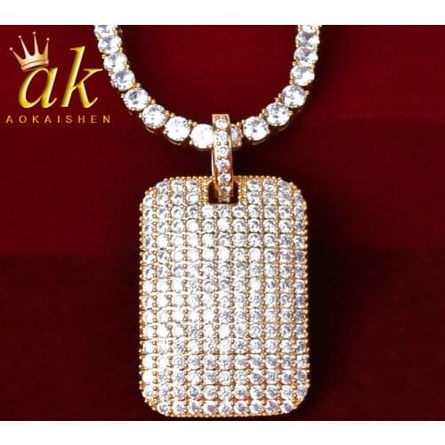 Iced Square Pendant Necklaces With Tennis Chain Gold Color Bling Cubic Zircon Mens Hip Hop Rock Jewelry