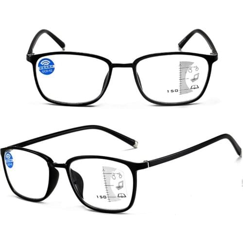CLARA VIDA Ultra-light TR90 Progressive Multi-focus Anti-blue Reading Glasses Men and Women Smart Squared+1.0+1.5 +2.0 To +4.0