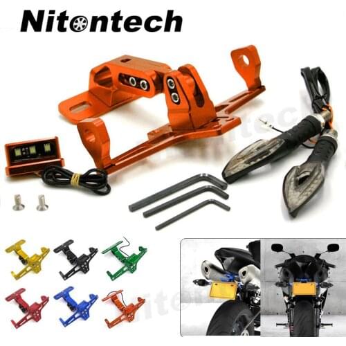 Universal de aluminio motocicleta ángulo ajustable Marco de placa de matrícula soporte con luz LED de intermitente