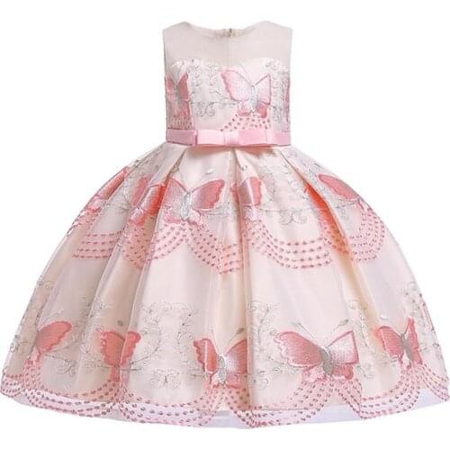 Butterfly embroidery flower girl princess party dresses for weddings kids girl clothes children clothing baby costume L5088