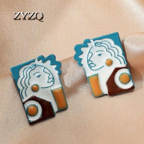 ZYZQ Creative Zinc alloy Blue Face Portrait Earrings for Women Chic Human Face Charm Harajuku Style Party Jewelry 2021