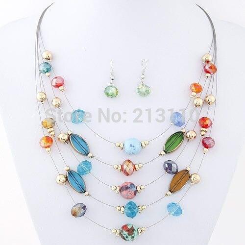 Kymyad Women Crystal Jewelry sets Multi layer Necklaces Earrings Sets Costume Jewelry Set For Women Bijoux Femme Ensemble