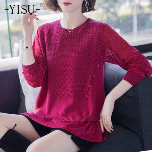 YISU Women Fashion 2021 Sweater Jumper O-Neck Spring tops Hollow out Long sleeves Top Female Solid color Casual Knitted pullover