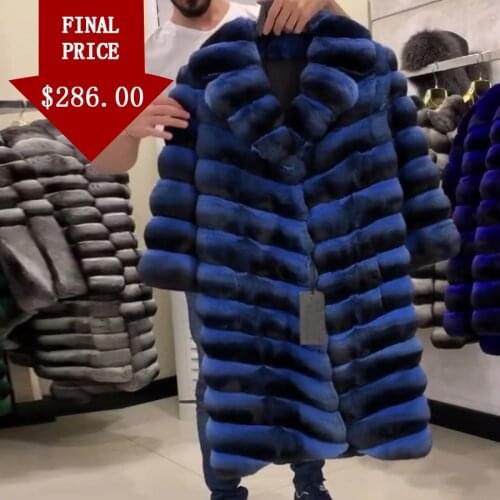 Women Long Coat Natural Rex Rabbit Fur Jacket Winter Warm Fashion Chinchilla Color Outwear Customize