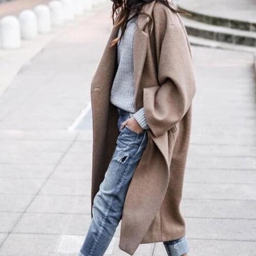 Womens Wool Coat Winter New Fashion Korean Soild Color Long Loose Ladies Overcoat Warm Thick Woolen Blends Casual Jacket