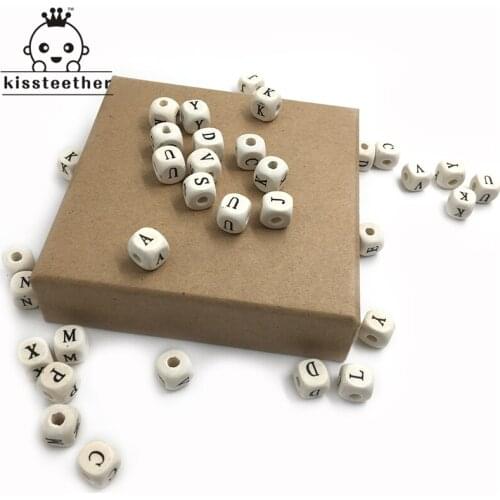 10*10mm(0.39''*0.39'') Wooden Cube Letters Spacer Bead Mixed letter beads For Baby Name DIY Baby Teether Accessories