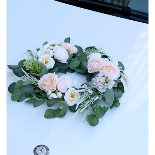 2pcs Wedding Car Rearview Mirror Door Handle Decorative Embellishment Simulation Rose Wedding artificial flowers wreath