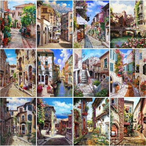 AZQSD Full Square Diamond Painting Street Picture Of Rhinestones Diamond Embroidery Landscape Mosaic Needlework Home Decor