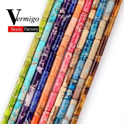 Wholesale 4x13mm Natural Stone Mix Turquoises Tiger Eye Jaspers Tube Cylinder Beads For Jewelry Making 30Pcs Diy Bracelet15"