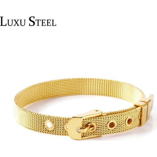 LUXUSTEEL Stainless Steel Watch Belt Shape Bracelets For Women Men Classic Style Gold Rose Silver Color Adjustbal Bracelets