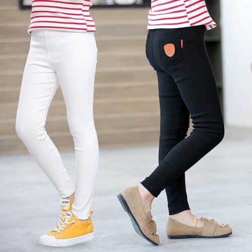 Funfeliz Pencil Pants for Girls 2019 Summer Fall Children Skinny Elastic Trousers Kids Pants Solid Color High Waist 3T-14T