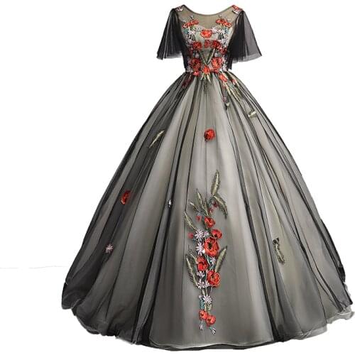 Black veil embroidery butterfly sleeve Medieval Renaissance drama stage Gown Victoria Marie Antoinette Belle opera/customs size