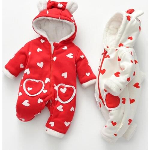 Newborn Baby Winter Clothing 0-24 Months Baby Cotton Rompers Warm O-neck Newborn Twin Girl Clothes Red Heart Baby Girls Jumpsuit