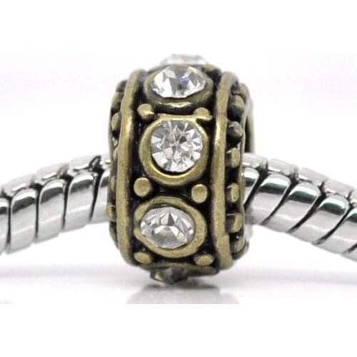 DoreenBeads Antique Bronze Clear Rhinestone Spacer Beads Fit European Charm 11x5.8mm,10PCs, New
