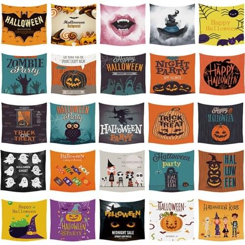 Pumpkin Bat Ghost Tapestry Halloween Horror Wall Hanging Fabrics Trick Or Treat Halloween Tapestries for Home Living Room Décor