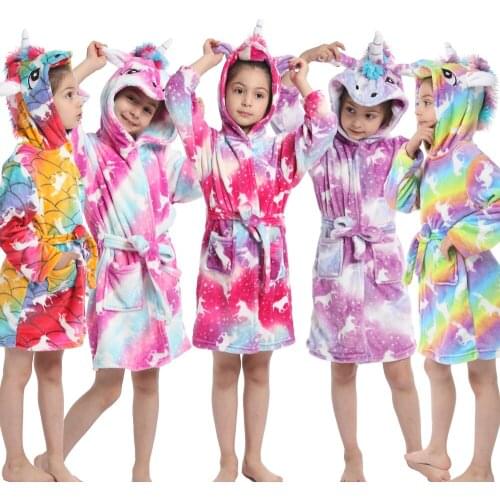Winter Unicorn Bath Robe For Girls Pajamas Animal Hooded Robes Children Dressing Gown Boys Sleepwear Kids Bathrobe