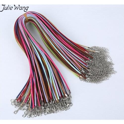Julie Wang 10PCS/pack Black Mixed Colorful Cord With Extend Link Chain Lobster Clasps Link DIY Jewelry Necklace Findings 45+5cm