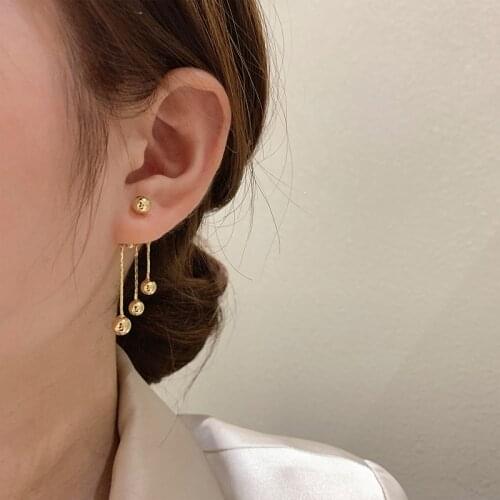 Korea New Design Fashion Jewelry Golden Bead Tassel Earrings Elegant Women Girls Everyday All-match Earrings