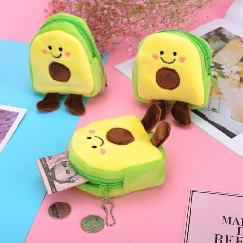 Lovely Cartoon Avocado Plush Coin Purse Wallet Fun Expression Embroidery Soft Headset Small Pouch Zipper Organizer Key Chain Toy